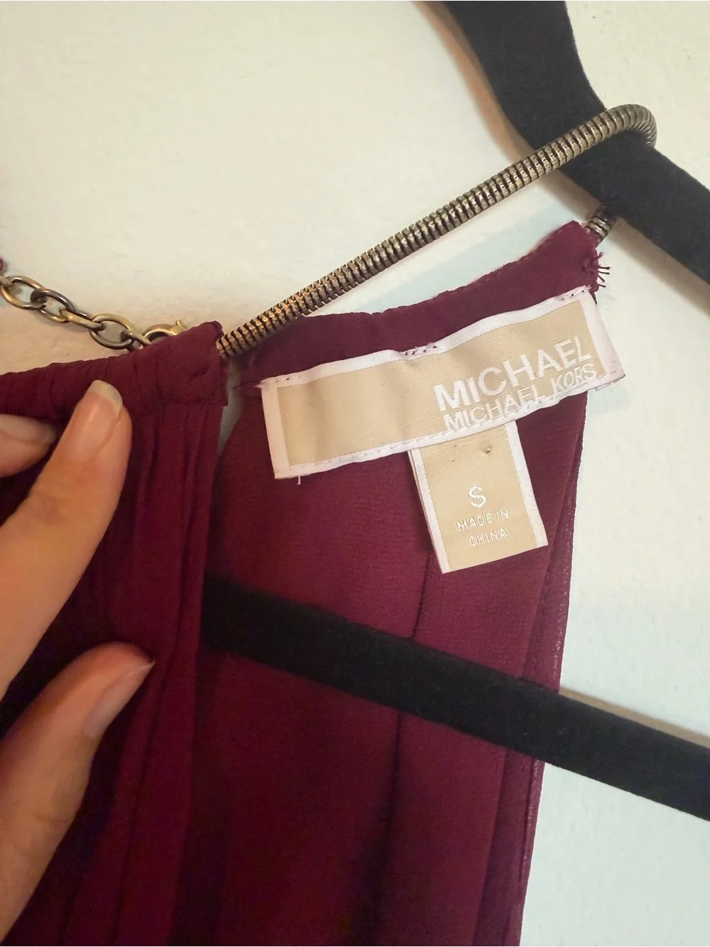 Michael Kors Wine Halter Asymmetrical Maxi Dress Sz S chiffon
